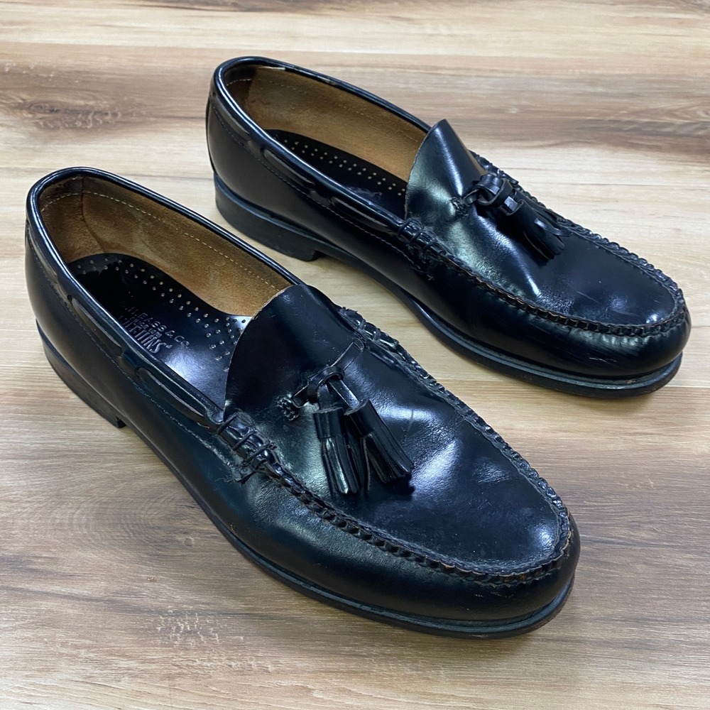 G.H. Bass Weejuns Tassel Loafers 11.5 D Mens Black Leather Slip On Vintage USA